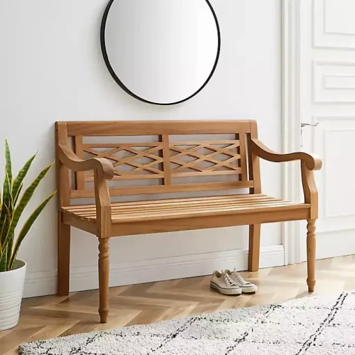 Lattice Teakwood Slatted Outdoor Bench