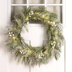LED Frosted White Berry Cedar Christmas Wreath
