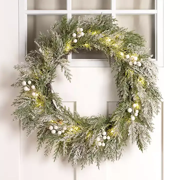 LED Frosted White Berry Cedar Christmas Wreath