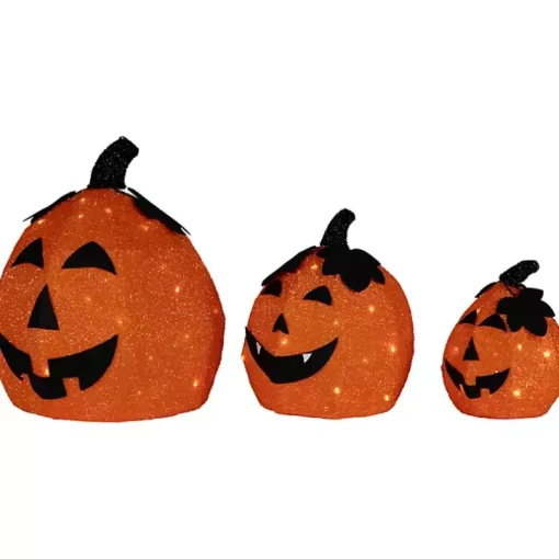 LED Orange Jack O Lanterns Outdoor Decor, Set of 3