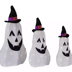 LED Outdoor Jack O Lantern Ghost Trio, Set of 3