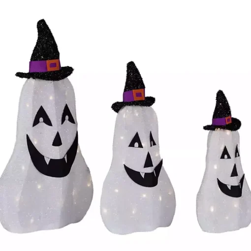 LED Outdoor Jack O Lantern Ghost Trio, Set of 3