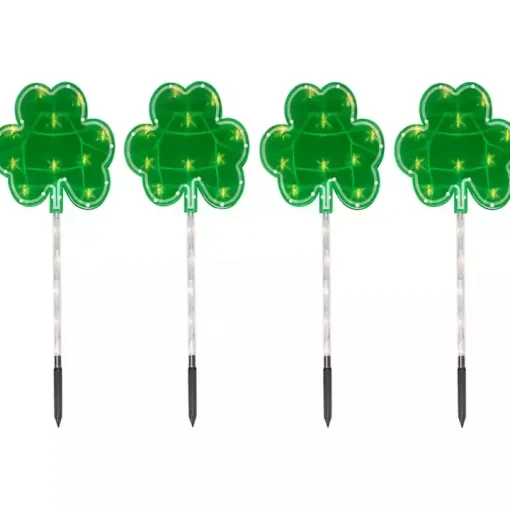 LED Shamrock Outdoor Lawn Stakes, Set of 4
