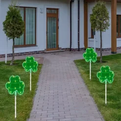 LED Shamrock Outdoor Lawn Stakes, Set of 4