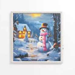 LED Snowman Beaded Framed Art Print