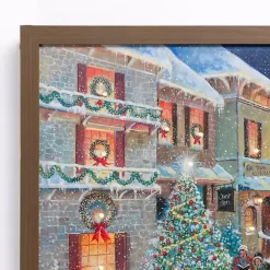 LED Snowy Street Scene Framed Art Print