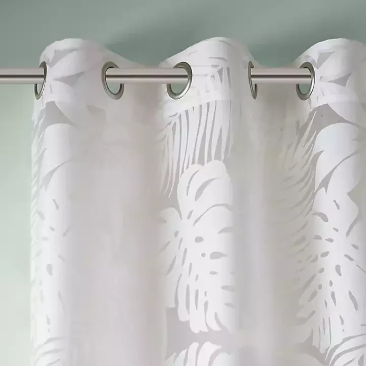 Leilani White Palm Leaf Curtain Panel, 84 in.