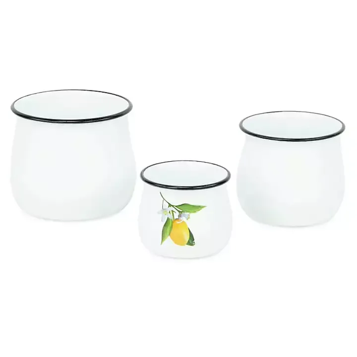 Lemon Blossom Enamel Jars, Set of 3