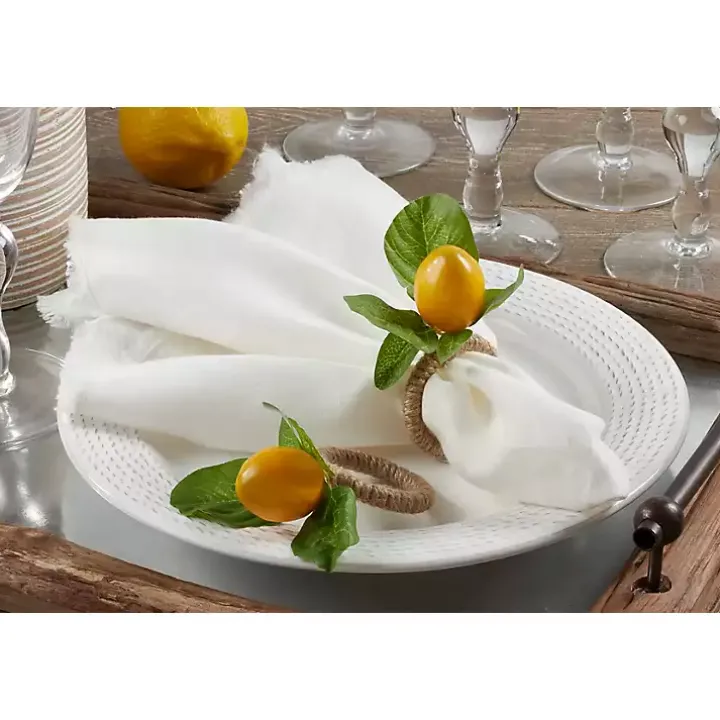 Lemon Leaf Rope Napkin Rings, Set of 4