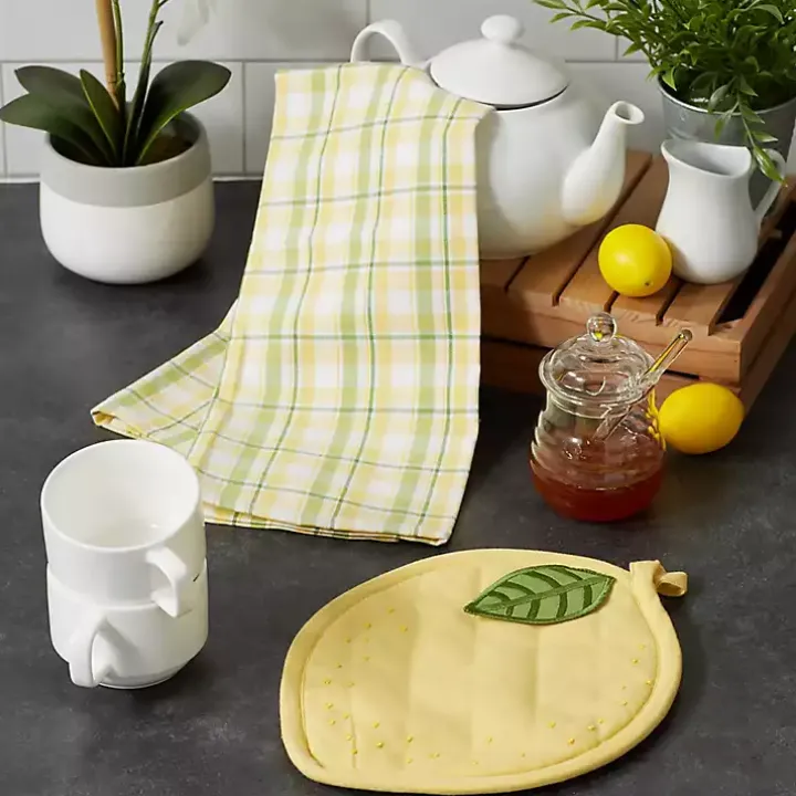 Lemon Plaid 2-pc. Potholder and Kitchen Towel Set