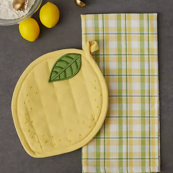 Lemon Plaid 2-pc. Potholder and Kitchen Towel Set