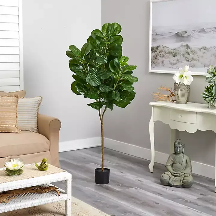 Lifelike Fiddle Leaf Fig in Nursery Planter, 6 ft.