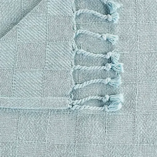 Light Blue Checkered Weave Fringe Throw