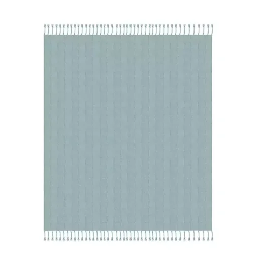 Light Blue Checkered Weave Fringe Throw
