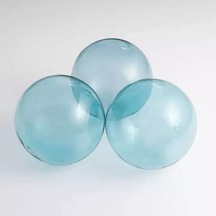 Light Blue Glass Orbs, Set of 3