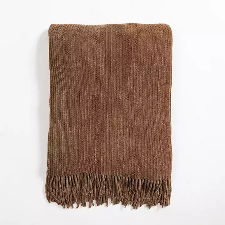 Light Brown Chenille Ribbed Throw