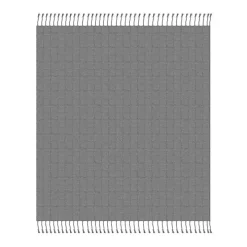 Light Gray Checkered Weave Fringe Throw