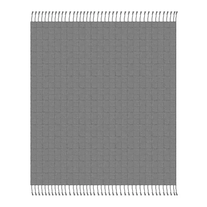 Light Gray Checkered Weave Fringe Throw