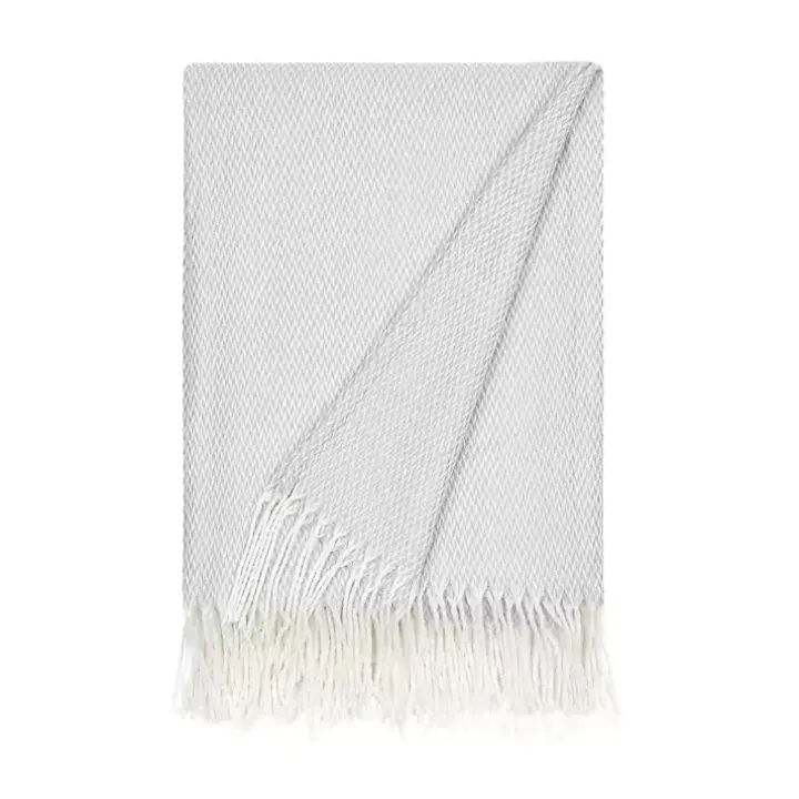 Light Gray Herringbone Throw with Fringe