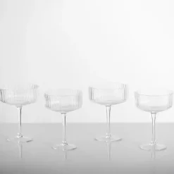 Linear Ribbed Coupe Wine Glasses, Set of 4