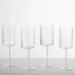 Linear Ribbed Goblet Wine Glasses, Set of 4