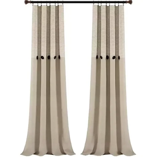 Linen Button and Stripe Curtain Panel Set, 84 in.