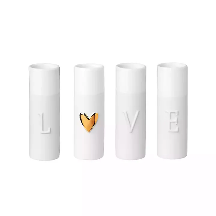 Love Gold Heart White Ceramic Mini Vases, Set of 4