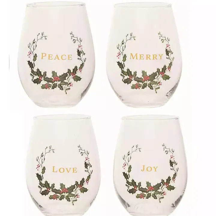 Love, Joy, Peace, Merry Wine Glasses, Set of 4