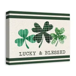 Lucky & Blessed Clover Trio Canvas Art Print