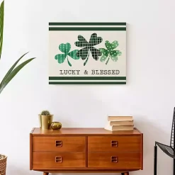 Lucky & Blessed Clover Trio Canvas Art Print