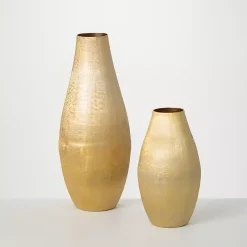 Lustrous Brushed Gold Metal Vases, Set of 2