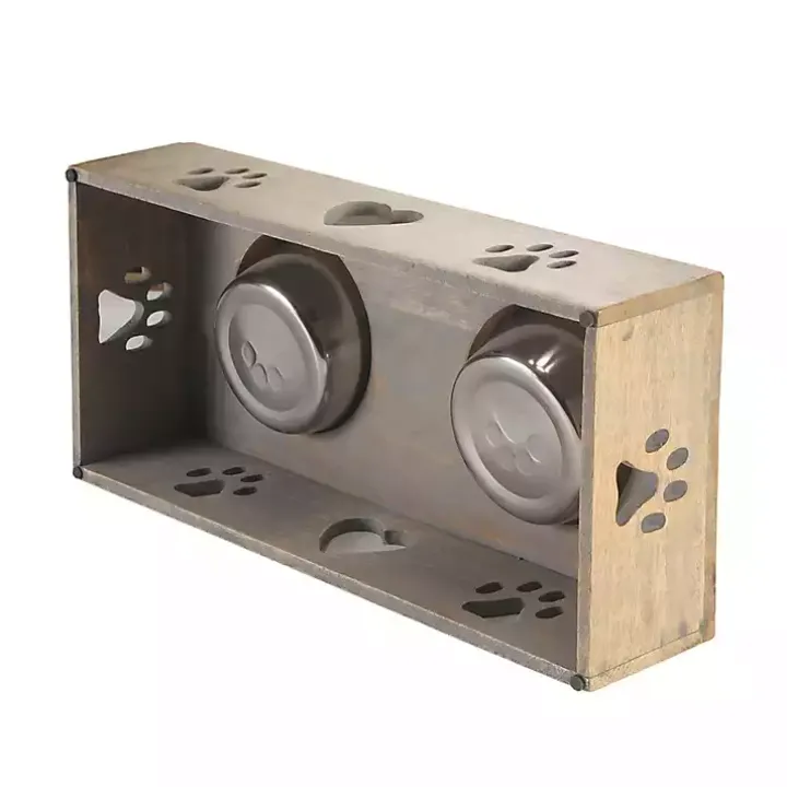 Mango Wood Heart Cutout Dog Bowl