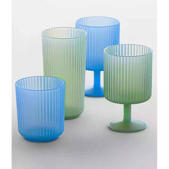 Matte Azure Ribbed Goblet Glasses, Set of 6