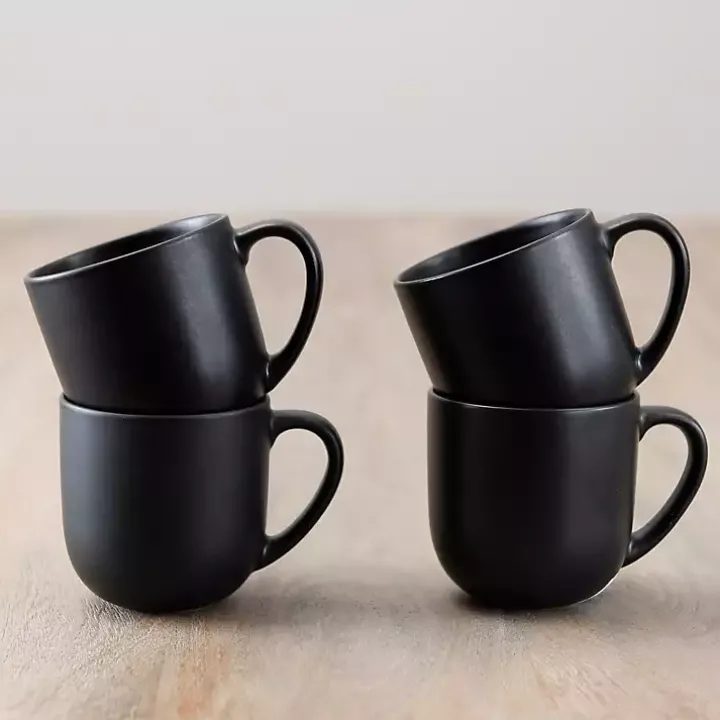 Matte Black Simple Things Mugs, Set of 4
