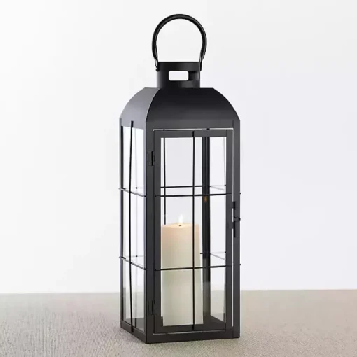 Matte Black Window Pane Lantern, 24 in.