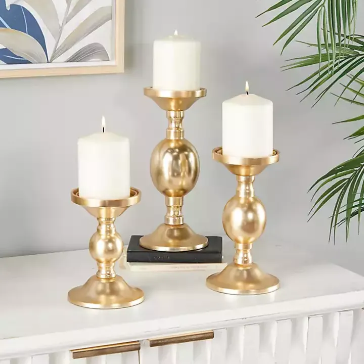 Matte Gold Metal 3-pc. Pillar Candle Holder Set