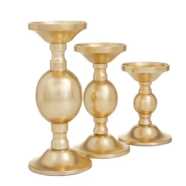 Matte Gold Metal 3-pc. Pillar Candle Holder Set