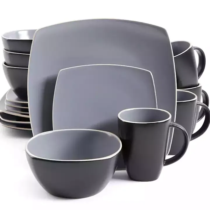 Matte Gray and Black 16-pc. Dinnerware Set