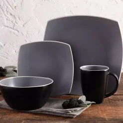 Matte Gray and Black 16-pc. Dinnerware Set