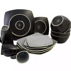 Matte Gray and Black 16-pc. Dinnerware Set