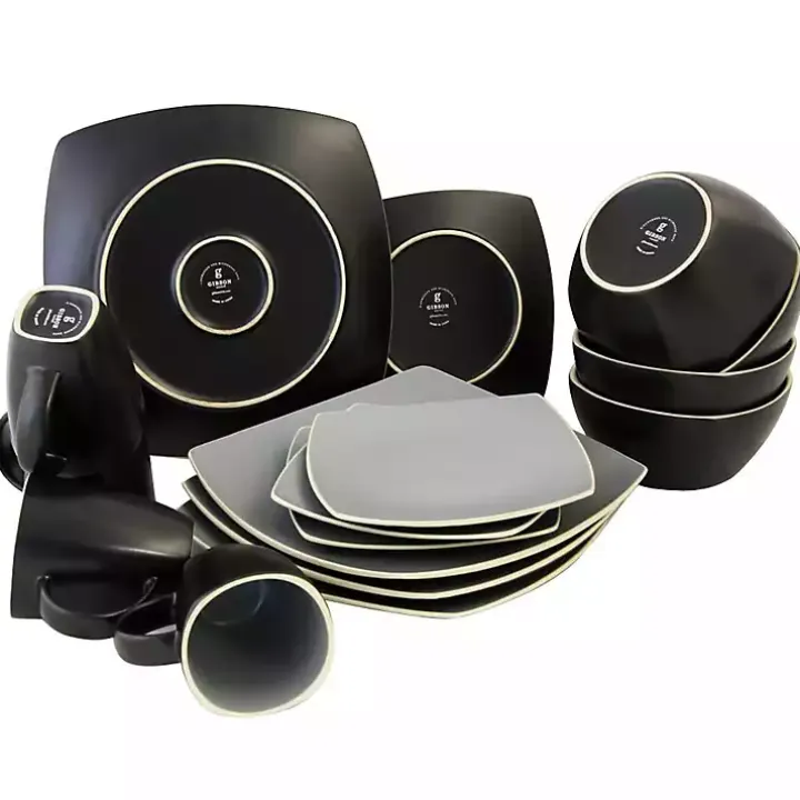 Matte Gray and Black 16-pc. Dinnerware Set