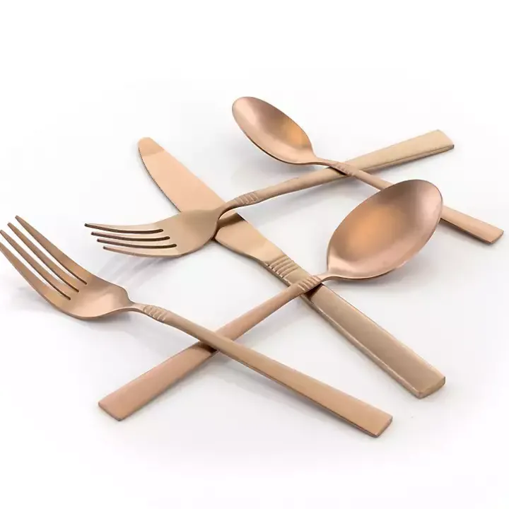 Matte Rose Gold Rounded 20-pc. Flatware Set