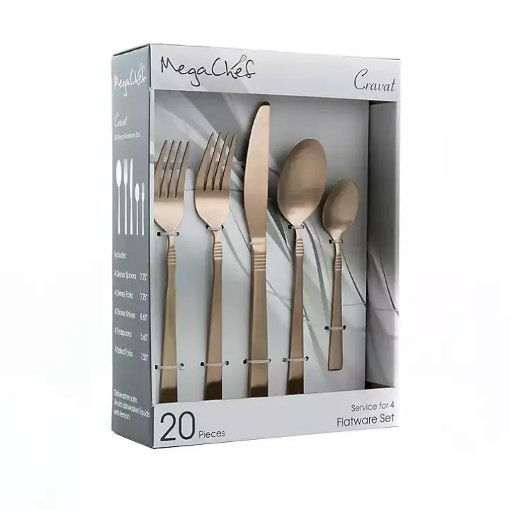 Matte Rose Gold Rounded 20-pc. Flatware Set