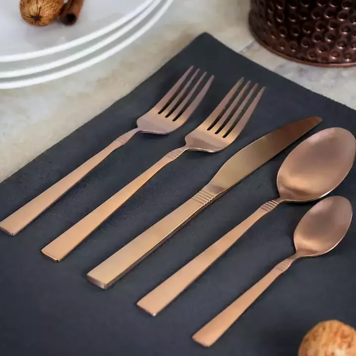 Matte Rose Gold Rounded 20-pc. Flatware Set