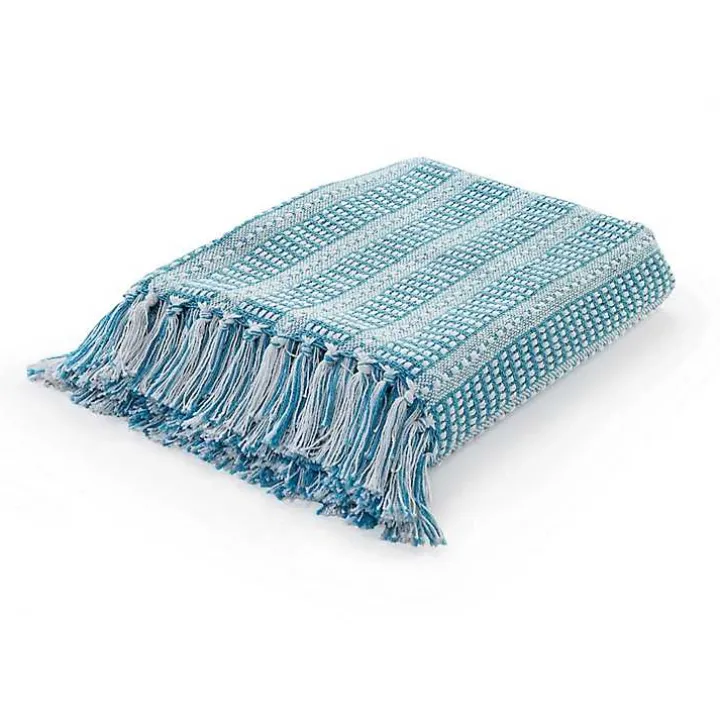 Maui Blue Striped Fringe Throw