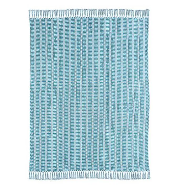 Maui Blue Striped Fringe Throw