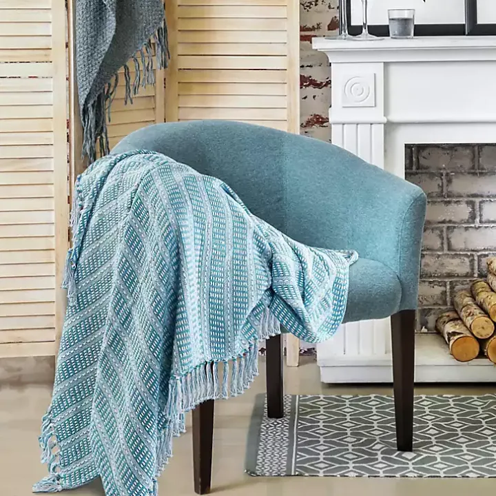 Maui Blue Striped Fringe Throw