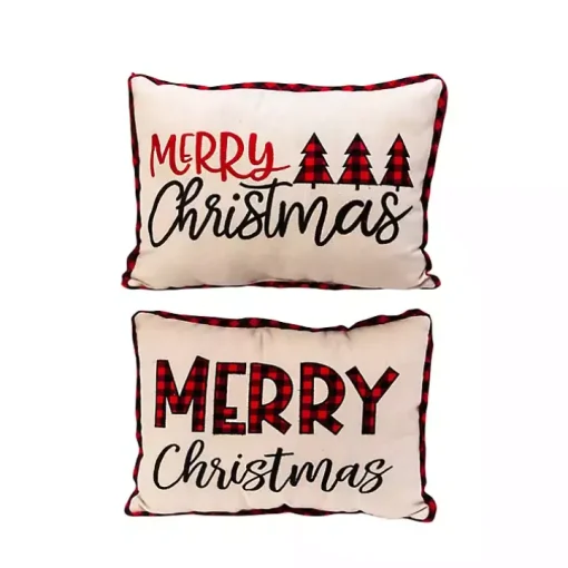 Merry Christmas Buffalo Check Pillows, Set of 2