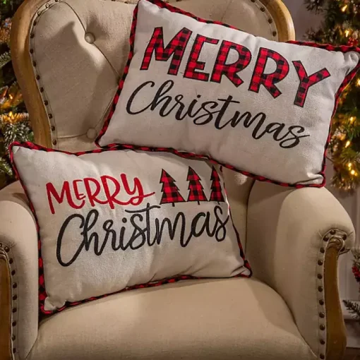 Merry Christmas Buffalo Check Pillows, Set of 2