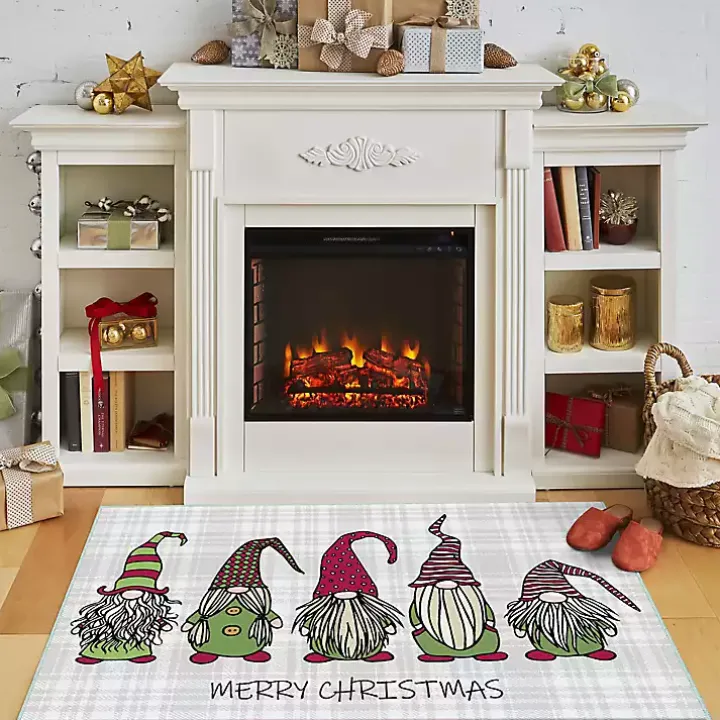 Merry Christmas Gnome Plaid Accent Rug